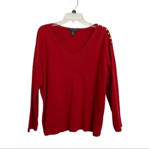 Lauren Ralph Lauren V neck Top, Red, Sz 2X